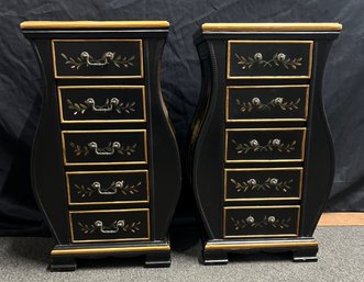 Pair Hand Painted Chest Of Drawers, 5 Drawers Each