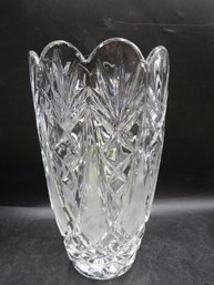 Elegant Crystal Cut Vase Frosted Accents With A Scalloped Top 8-1/2 Inches High