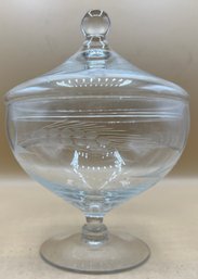 Vintage Pressed And Etched Glass Lidded  Candy Dish