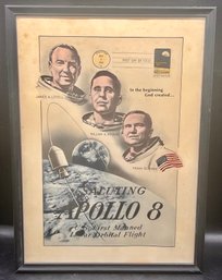 1969 Saluting Apollo 8 Us First Manned Lunar Orbitial Flight First Day Issue Stamp & Envelope On Poster Framed