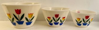 Vintage Fire King Ovenware Tulips Mixing Bowls - 3 Pieces