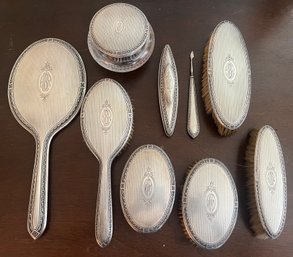 International Sterling Silver Vanity Set, 9 Pieces - 32.54 OZT Total Weight