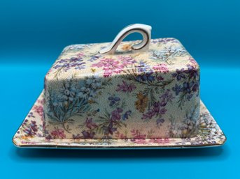 Lord Nelson Heather Floral Chintz England Cheese Box /Butter Dish