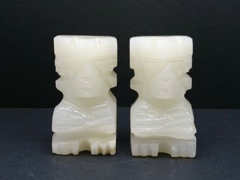 Mexican Hand Carved Stone Aztec Tiki Head Bookends