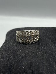 Sterling Silver Marcasite Hearts Ring Size 6.5 - 0.10ozt