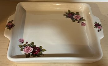 Porcelain Rose Motif Casserole Dish