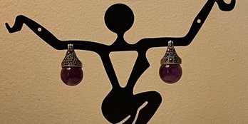 Sterling Silver Marcasite Amethyst Earrings, 0.30 OZT