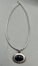 Mexican Sterling Silver Faux Onyx Cabochon Necklace 16 Inch Chain - 1.24OZT