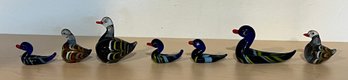 Art Glass Hand Blown Duck Figurines - 7 Pieces