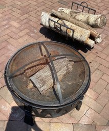 Wood-Burning Geometric Fire Pit Bowl With Wood Holder 36'