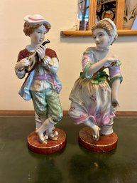 Pair European Bisque Porcelain Figurines - 2 Piece Lot