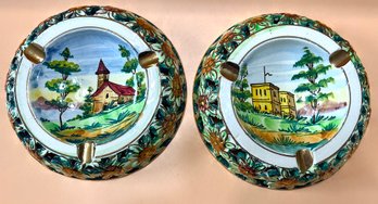 Capodifiore  Hand Painted Ashtrays Made In Italy  - 2 Piece Lot