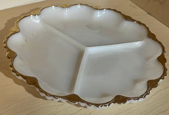 Anchor Hocking Milk Glass Divided Serving Dish