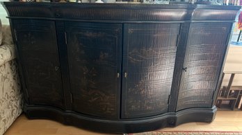 Wood Buffet With Hand Painted Oriental Detailing