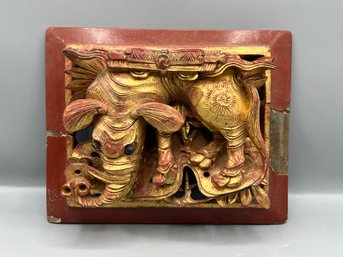 Chinese Elephant Carved Wood Panel