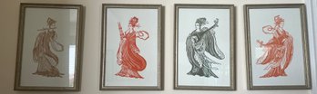 Geisha Girls Antique Papercut Framed Prints- 4 Pieces