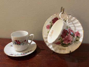 Royal Patrician Staffordshire England Bone China Cup & Saucer 'mother'/ Stamped China Tea Cup & Saucer - 4 Pcs