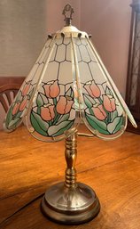 Vintage 'touch Of Lights' Brass & Glass Pane Table Lamp