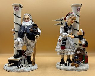 Danbury Mint New York Yankees Christmas Santa & Mrs.claus Candlestick Holders