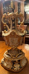 Vintage Italian Porcelain Black & Gold Cherub Lamp
