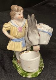German Bisque Figurine Of A Girl Standing With Her Donkey