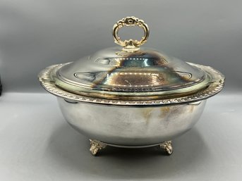 Fales Silver Plated Coved Dish With Anchor Hocking Fire King Glass Dish