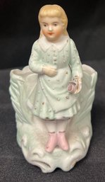 German Bisque Porcelain Dresden Girl Figurine With Match Holder