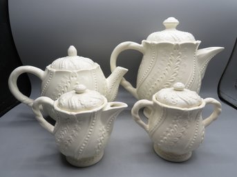 Shafford Creamware - Teapot, Coffee Pot, Sugar Bowl & Creamer - Set Of 4