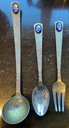 Mexican Brass Nickel Plated Serving Utensils - 3 Pieces