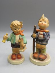 Hummel Gobel Boy With Horn/toy Horse & Little Hiker Figurines - Lot Of 2