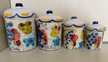 Portuguese Redware Kitchen Canister Set Hand Painted - 4 Piece Lot