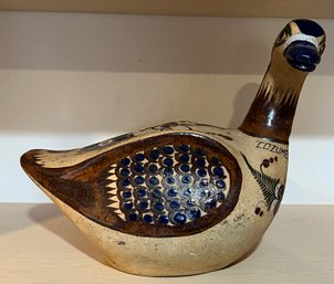 Tonala Mexican Folk Art Pottery Life-Sized Hand-Painted Duck