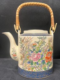 Royal Satsuma Japanese Hand Painted Teapot With Bamboo Handle