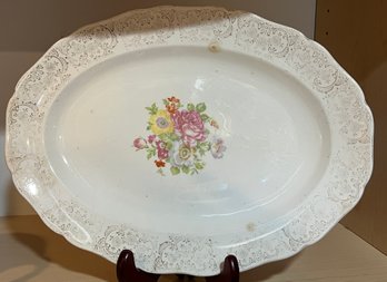 Keystone Lajean Oval Platter Canonsburg Pottery Floral Center 22K Gold Filigree