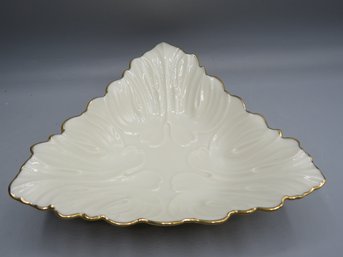 Lenox Porcelain Triangle Shaped Embossed Design Dish With 24K Gold Accents