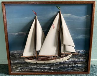 3D Diorama Of The Yacht Grace Darling At Full Sail Framed