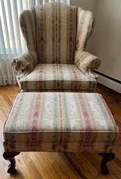 Ethan Allen Upholstered Arm Chair With Ottoman