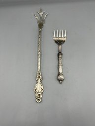 Sterling Silver Bacon Fork & Vintage Sterling Silver Fork Trident Tong Floral Pattern