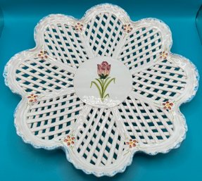 Portugal Hand Painted Scalloped Rim Lattice Center Piece Bowl