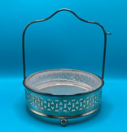 Silver Plated Basket With Glass Insert Sugar Bowl