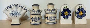 Portugal Mini Vase, Delft Blue S&p Shakers & Hand Painted Floral S&p Shakers - 5 Pieces