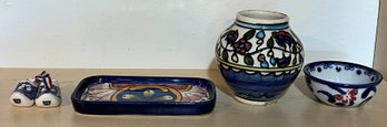 Porcelain Dutch Clogs, Mexican Pottery Trinket Dish & Vase & Pier 1 Imports Vase - 4 Pieces