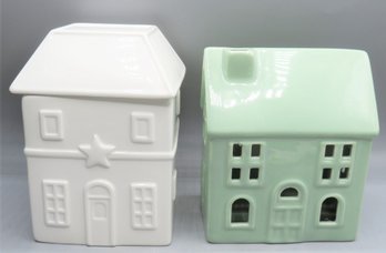 Threshold Earthenware Canister With Lid  & Light Up Battery Operated House  - Lot Of 2