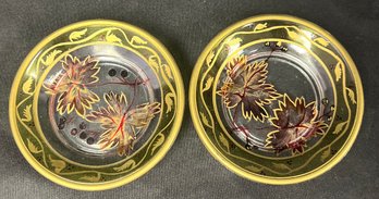 Pair Of Painted Glass Plates
