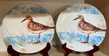 Pier 1 Imports Earthware Sandpiper Bird Salad Plates - 2 Pieces