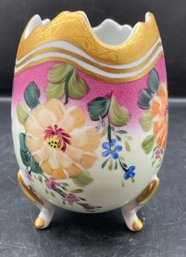 Formalities Baum Bros Broken Egg Shaped, Footed Floral Vase Gold Accent