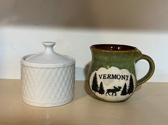 Oneida Wicker Covered Jar & Vermont Mug - 3 Pieces