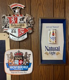Natural Light Beer Sign, Hofbrau German Beer Sign, Schmidts Sign, 3 Piece Lot