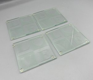 Glass Embossed 'Love' Coasters - Set Of 4