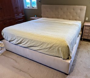 King Size Tufted Suede Platform Bed Frame With Headboard